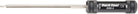 Screwdriver with a black handle and metallic shaft on a white background